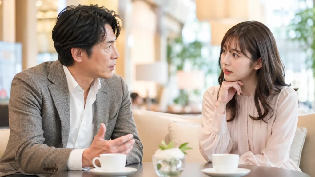 男性と会話するPJ