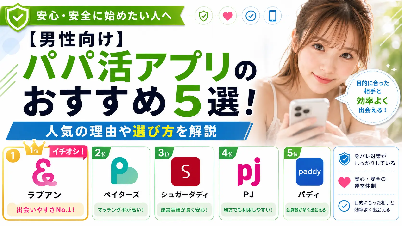 【男性向け】パパ活アプリのおすすめ5選！人気の理由や選び方を解説